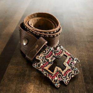 Soft brown studded leather belt.